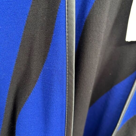 Chico’s Faux Leather Trim Sweater Ruana Blue Seafaring Blue Size S/M - Picture 10 of 11